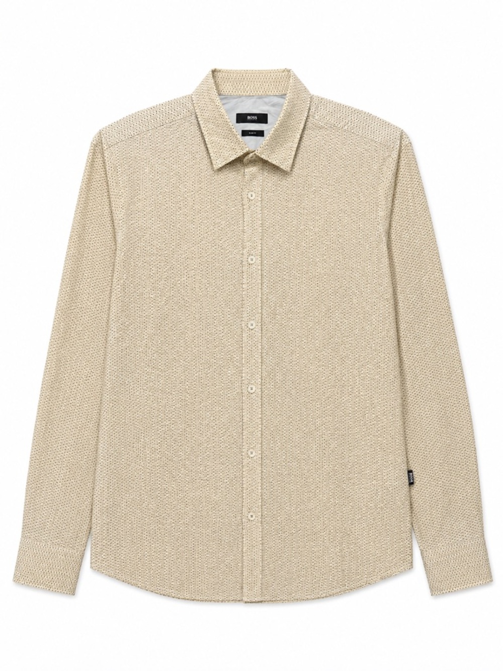 Hugo Boss Slim Fit Geometric Print Button-Up Shirt Men’s Beige Cream Long Sleeve